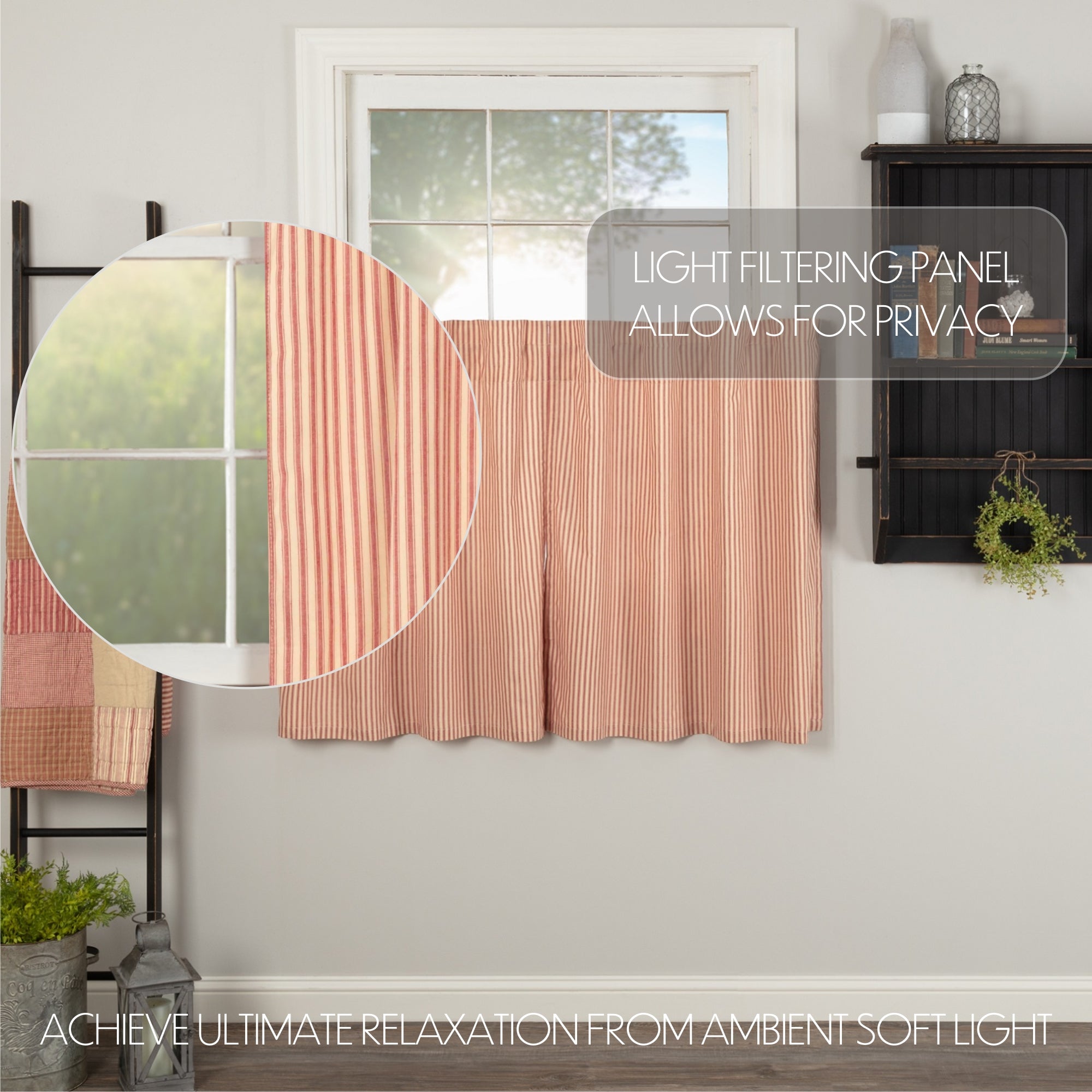 Sawyer Mill Red Ticking Stripe Tier Curtain Set of 2 L36xW36 VHC Brands