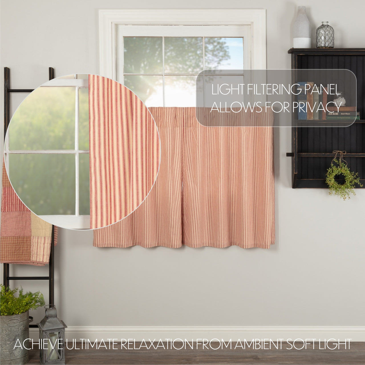 Sawyer Mill Red Ticking Stripe Tier Curtain Set of 2 L36xW36 VHC Brands