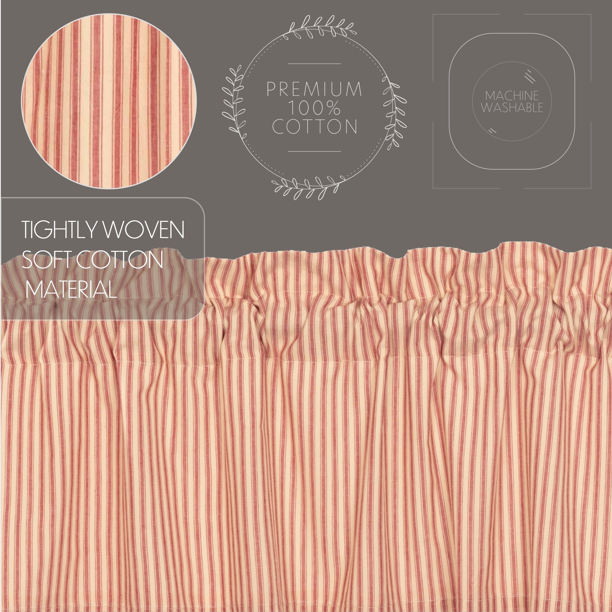 Sawyer Mill Red Ticking Stripe Tier Curtain Set of 2 L36xW36 VHC Brands