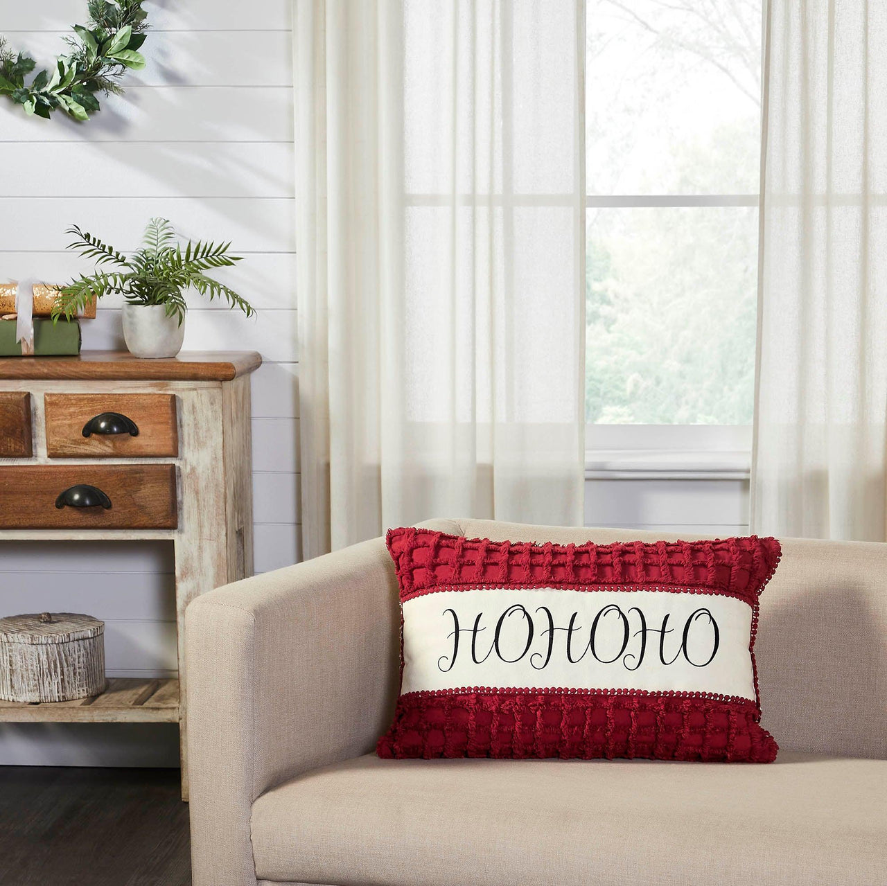 Kringle Chenille Ho Ho Ho Pillow 14x22 - The Fox Decor