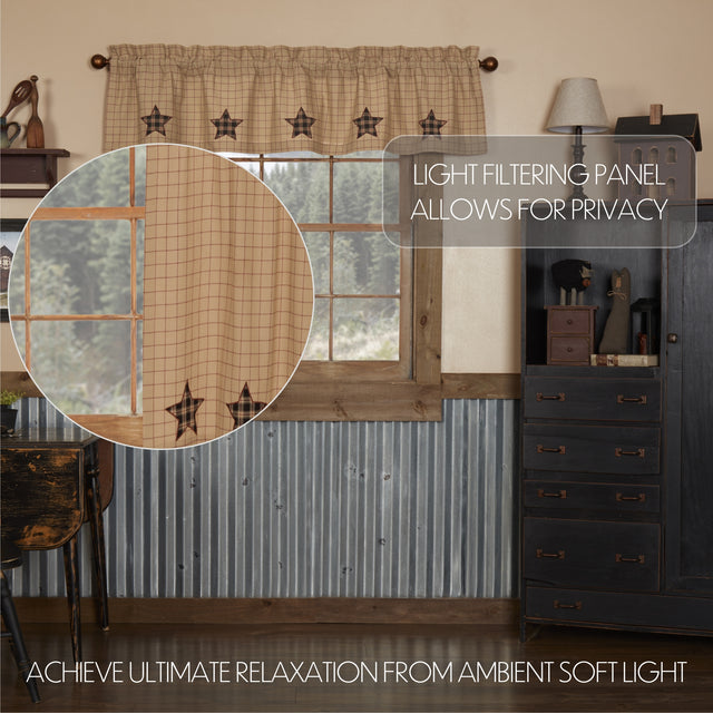 Bingham Star Valance Curtain Applique Star Khaki 16