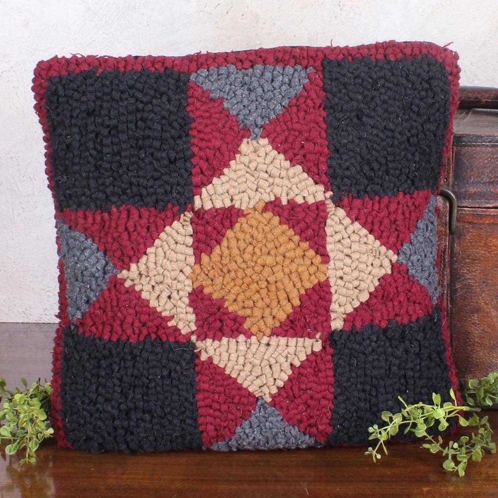 Quilt Square Wool hooked Pillow PL264002 - Interiors by Elizabeth