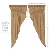 Burlap Natural Prairie Short Panel Curtain Set of 2 63x36x18 VHC Brands