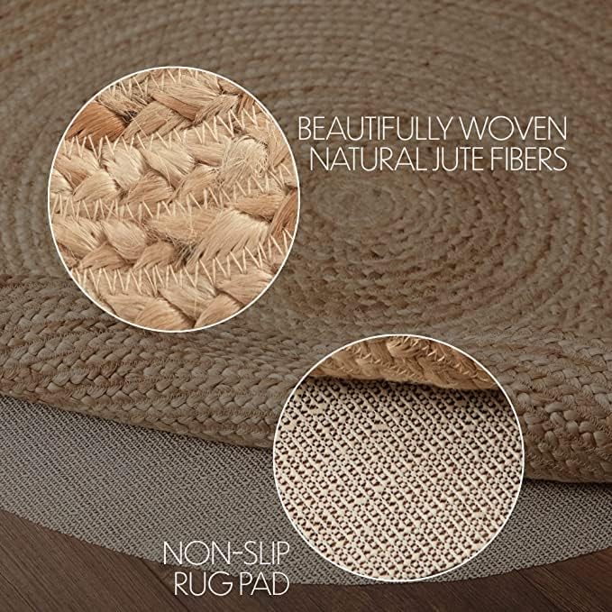 Harlow Jute Braided Rug Round 3ft with Rug Pad VHC Brands