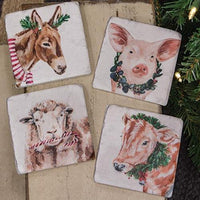 4 Set Christmas Farm Animals Resin Coasters - The Fox Decor