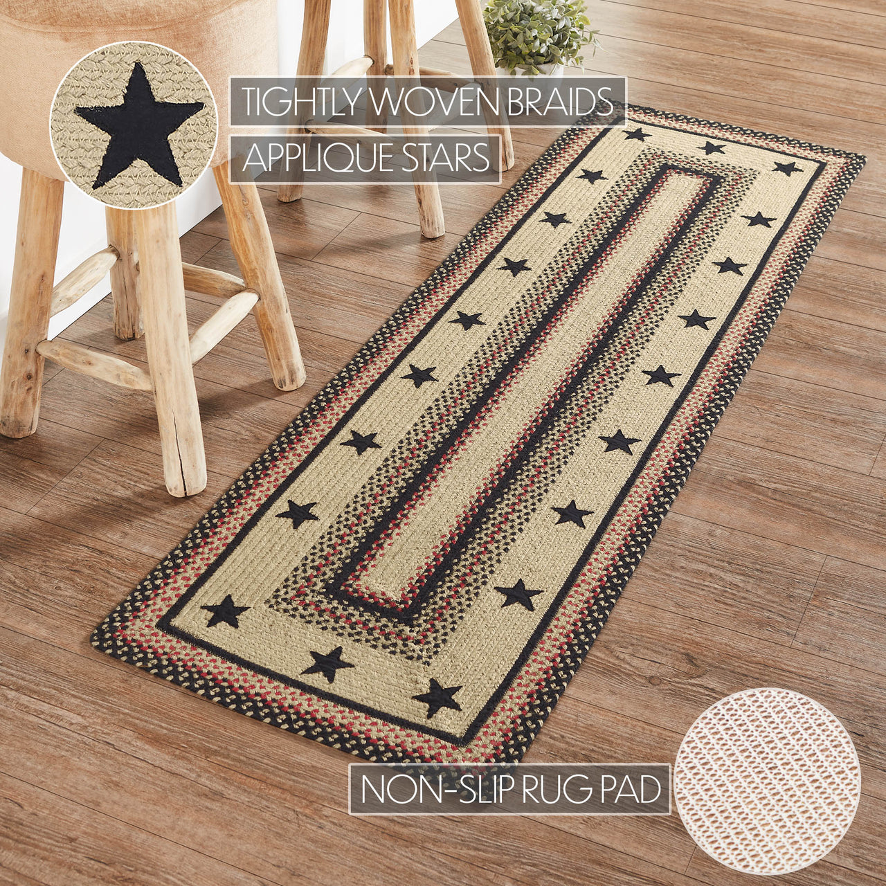 Colonial Star Jute Braided Rug/Runner Rect with Rug Pad 22"x72" VHC Brands