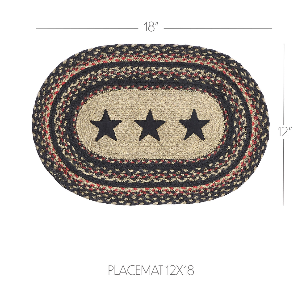 Colonial Star Jute Braided Oval Placemat 12"x18" VHC Brands