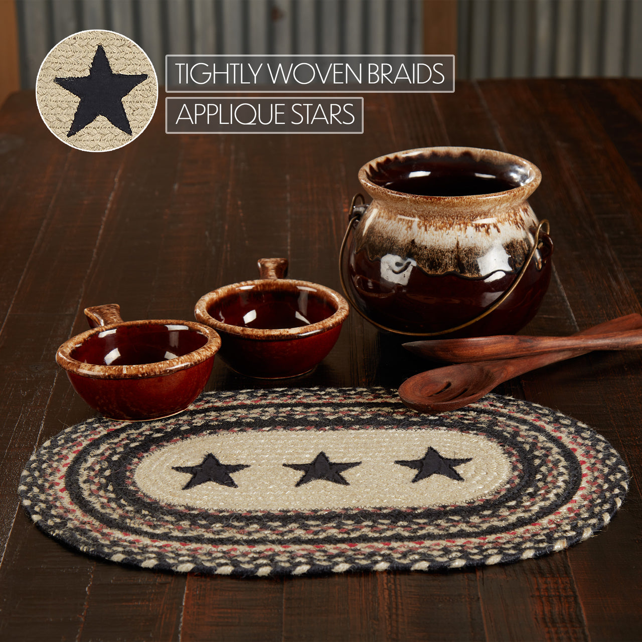 Colonial Star Jute Braided Oval Placemat 12"x18" VHC Brands