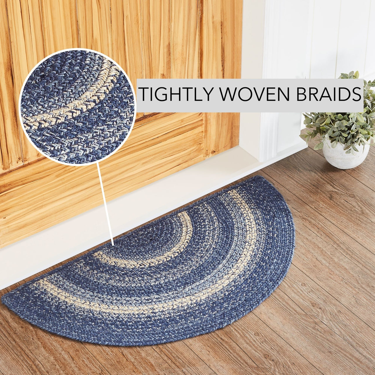 Great Falls Blue Jute Braided Rug Half Circle 16.5"x33" VHC Brands