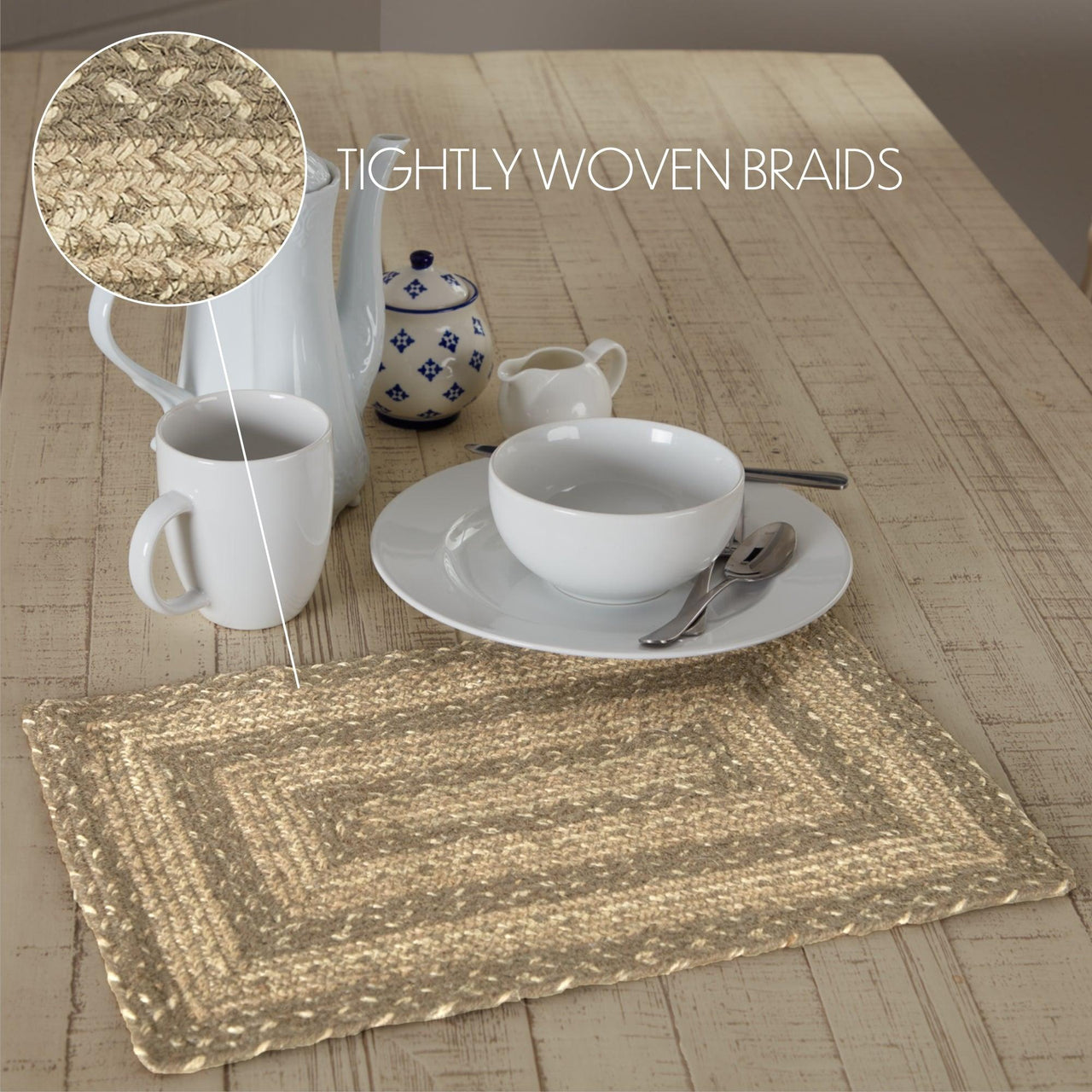 Cobblestone Jute Rect Placemat 12x18 - The Fox Decor