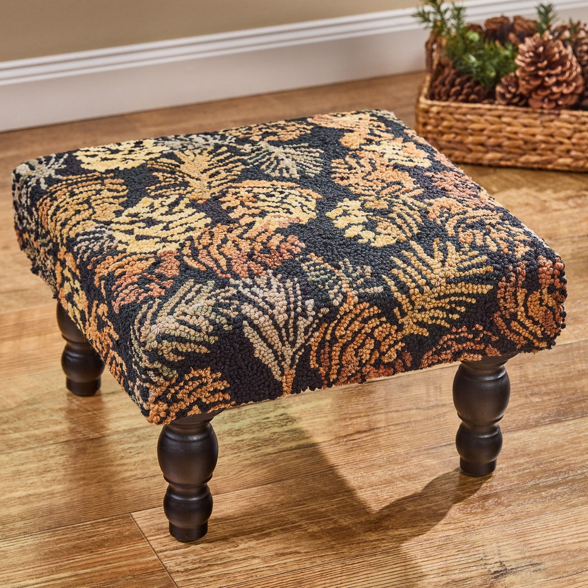 Pinecone Noir Hooked Stool - Park Designs