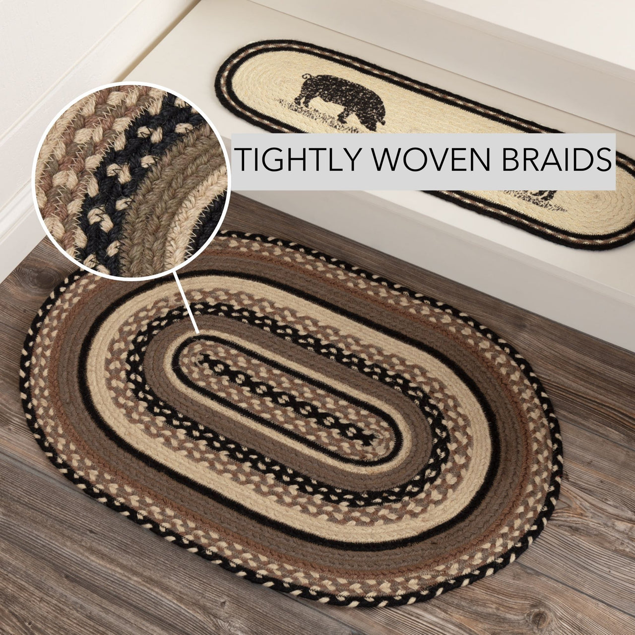 Sawyer Mill Charcoal Jute Braided Rug Oval 20"x30" VHC Brands