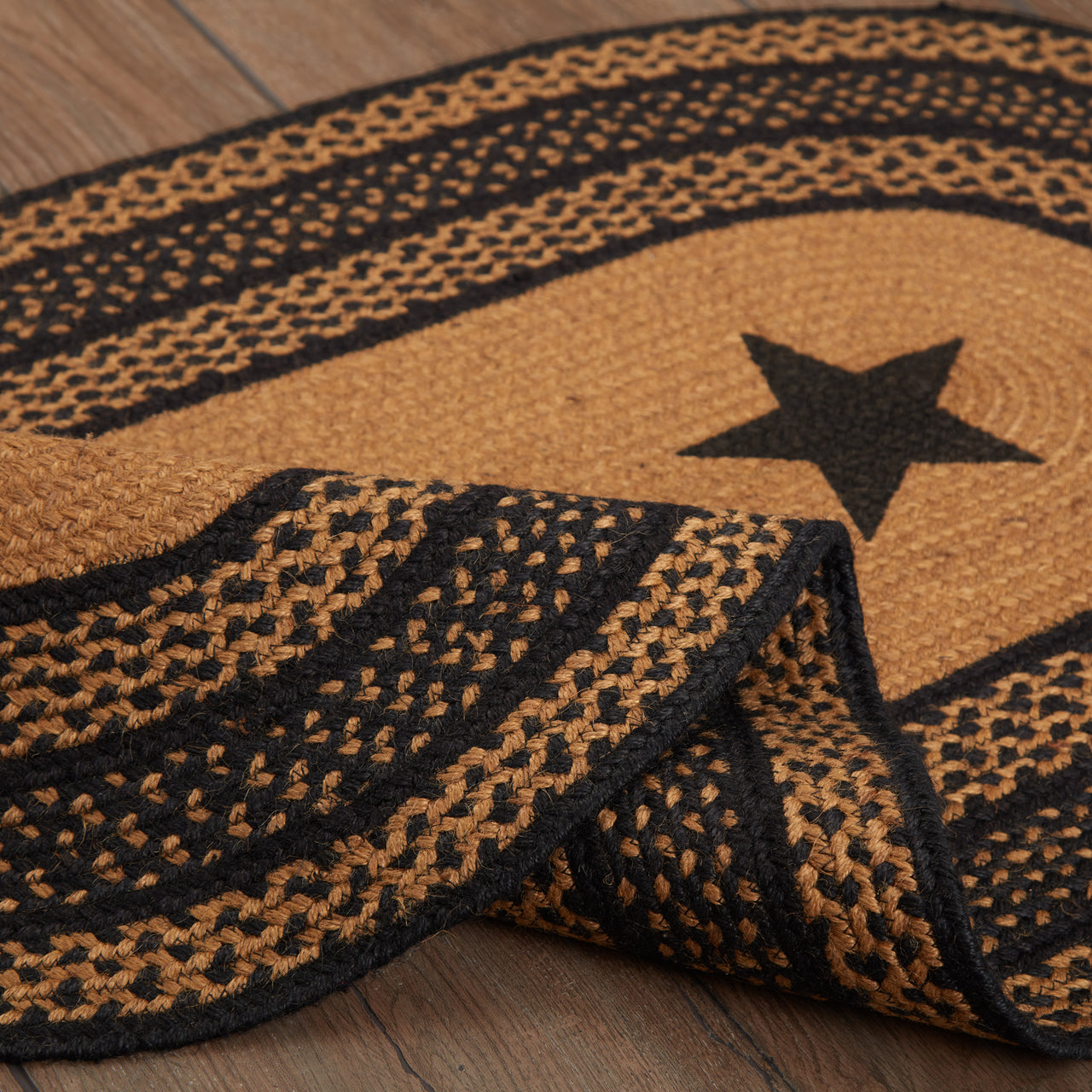 Farmhouse Jute Braided Rug Oval Stencil Stars 27"x48" with Rug Pad VHC Brands