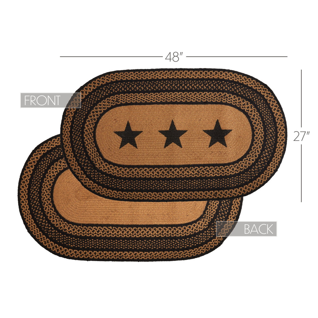 Farmhouse Jute Braided Rug Oval Stencil Stars 27"x48" with Rug Pad VHC Brands