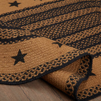 Farmhouse Jute Braided Rug Oval Stencil Stars Border 3'x5' with Rug Pad VHC Brands
