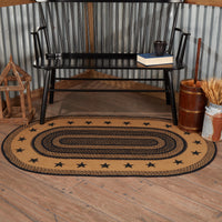 Farmhouse Jute Braided Rug Oval Stencil Stars Border 3'x5' with Rug Pad VHC Brands