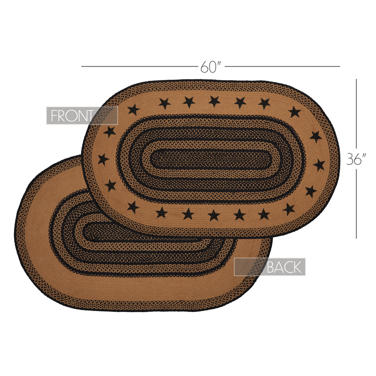 Farmhouse Jute Braided Rug Oval Stencil Stars Border 3'x5' with Rug Pad VHC Brands