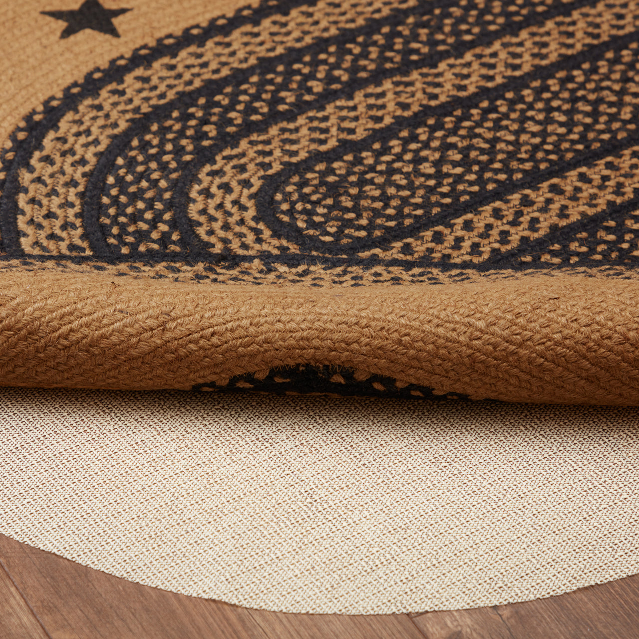 Farmhouse Jute Braided Rug Oval Stencil Stars Border 3'x5' with Rug Pad VHC Brands