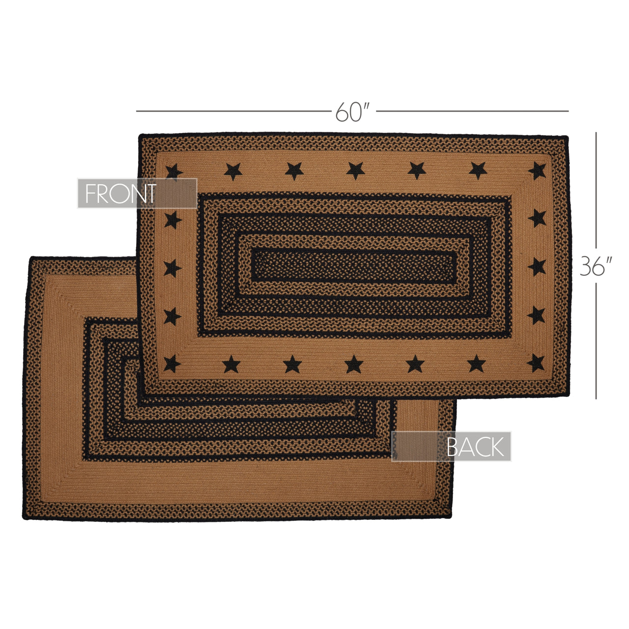 Farmhouse Jute Braided Rug Rect Stencil Stars 3'x5' with Rug Pad VHC Brands