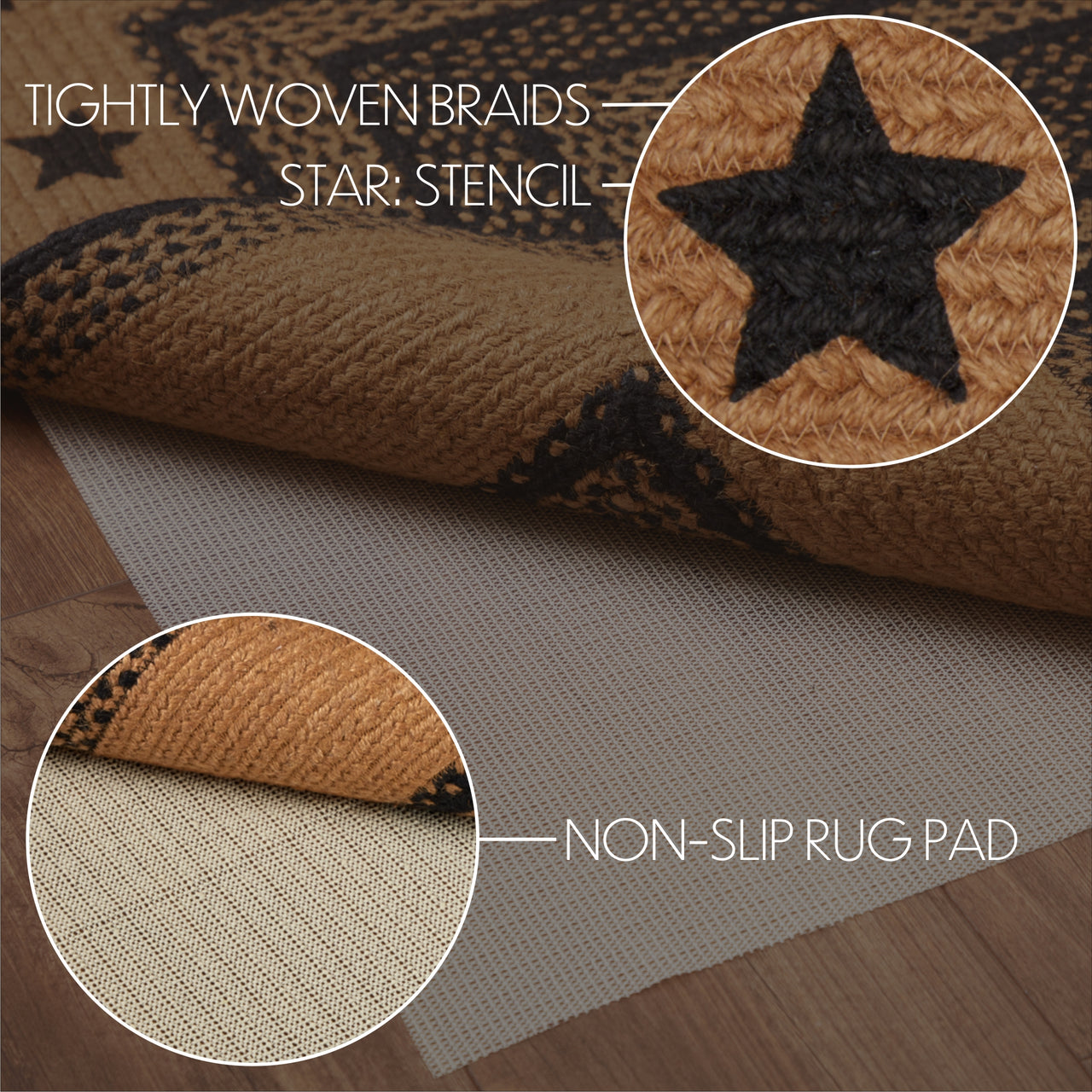 Farmhouse Jute Braided Rug Rect Stencil Stars 3'x5' with Rug Pad VHC Brands