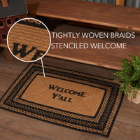 Farmhouse Jute Braided Rug Rect Stencil Welcome Y'all 20