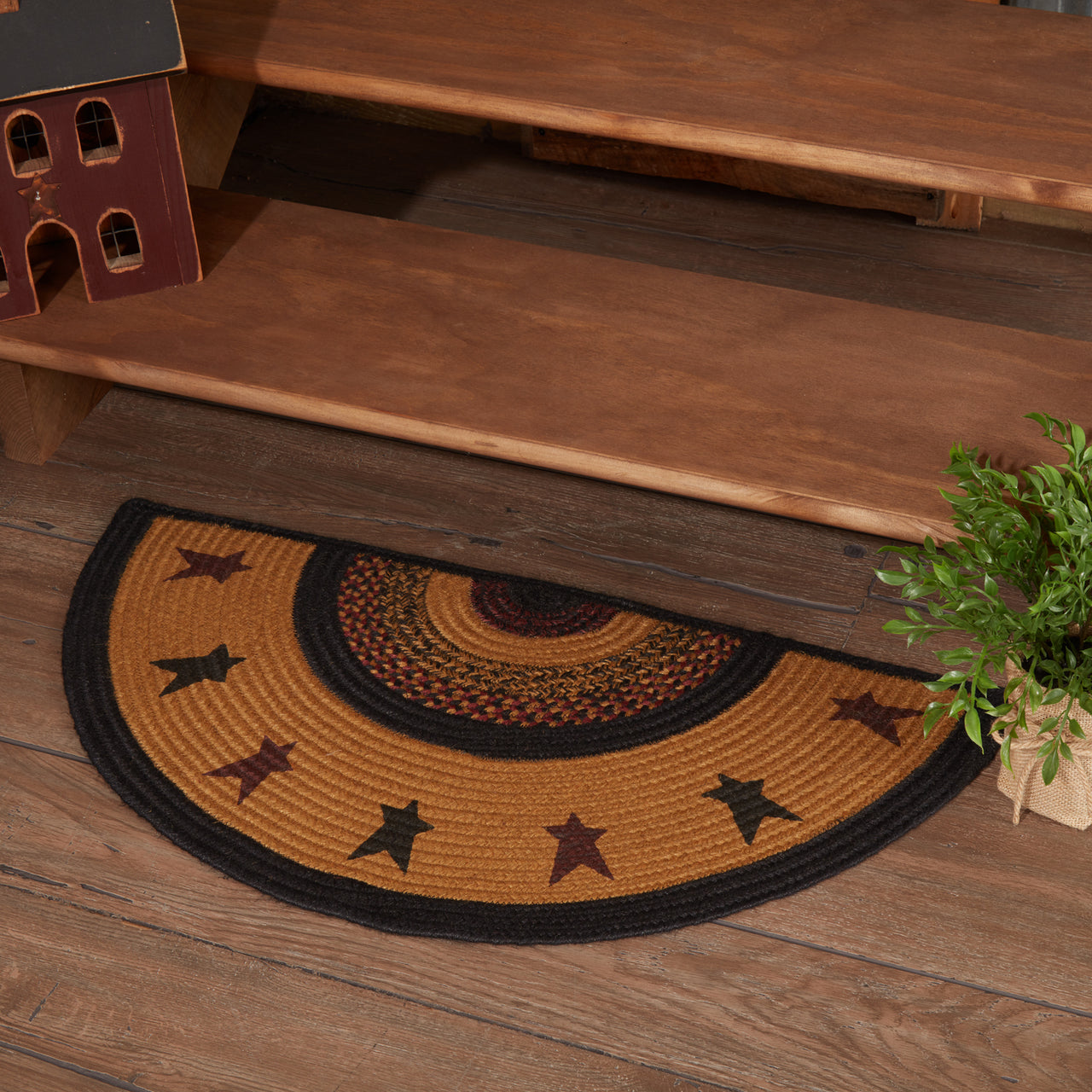 Heritage Farms Star Jute Braided Rug Half Circle 16.5"x33" VHC Brands