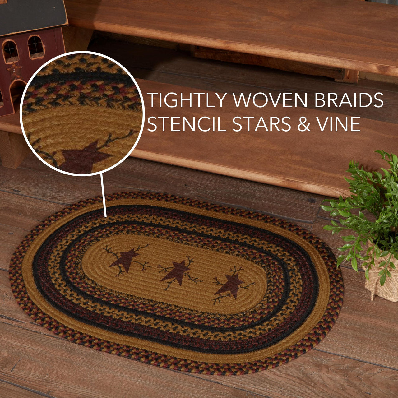 Heritage Farms Star and Pip Jute Braided Rug Oval 20"x30" VHC Brands - The Fox Decor