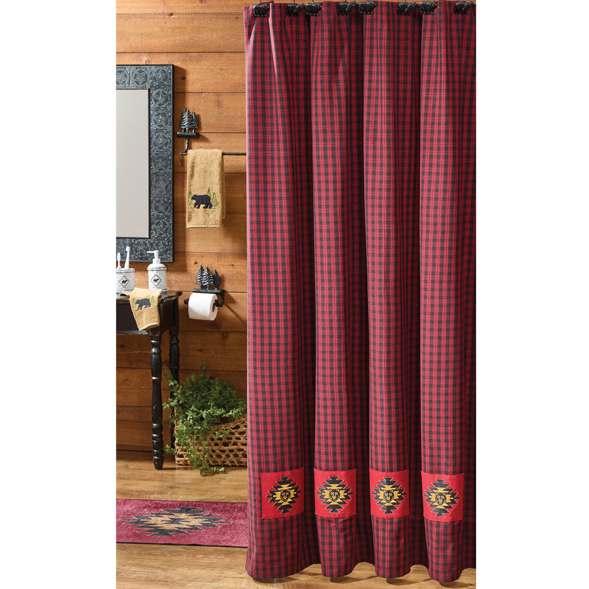 Black Bear Red Dawn Bear Patch Shower Curtain 72