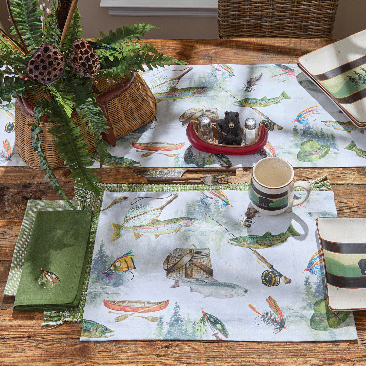 Fly Fishing Table Runner 36" L Set of 2 Park Designs - The Fox Decor