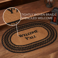Farmhouse Jute Braided Rug Oval Stencil Welcome Y'all 20