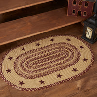 Thumbnail for Burgundy Tan Jute Rug Oval Stencil Stars 24x36