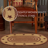 Burgundy Tan Jute Rug Oval Stencil Stars 24x36 - The Fox Decor