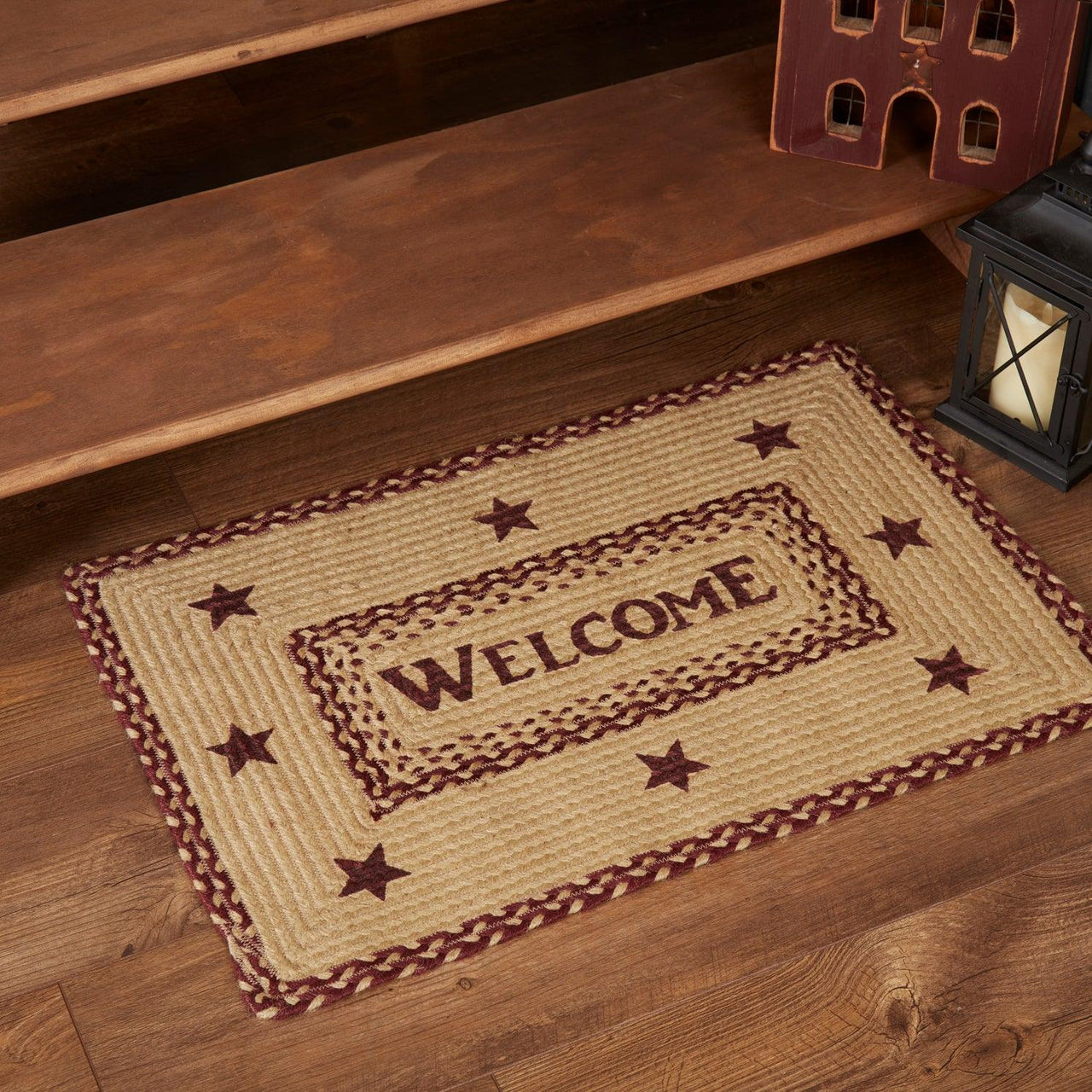 Burgundy Tan Jute Rug Rect Welcome 20x30 - The Fox Decor