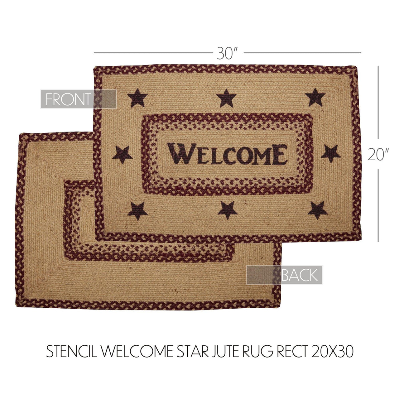 Burgundy Tan Jute Rug Rect Welcome 20x30 - The Fox Decor
