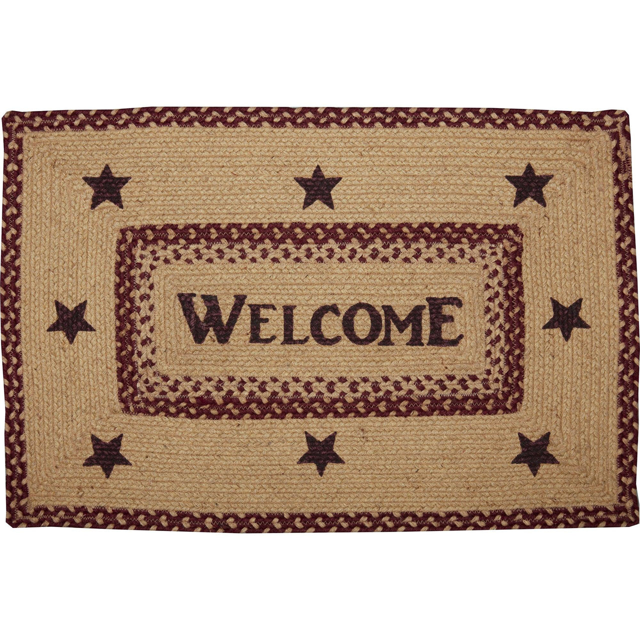 Burgundy Tan Jute Rug Rect Welcome 20x30 - The Fox Decor
