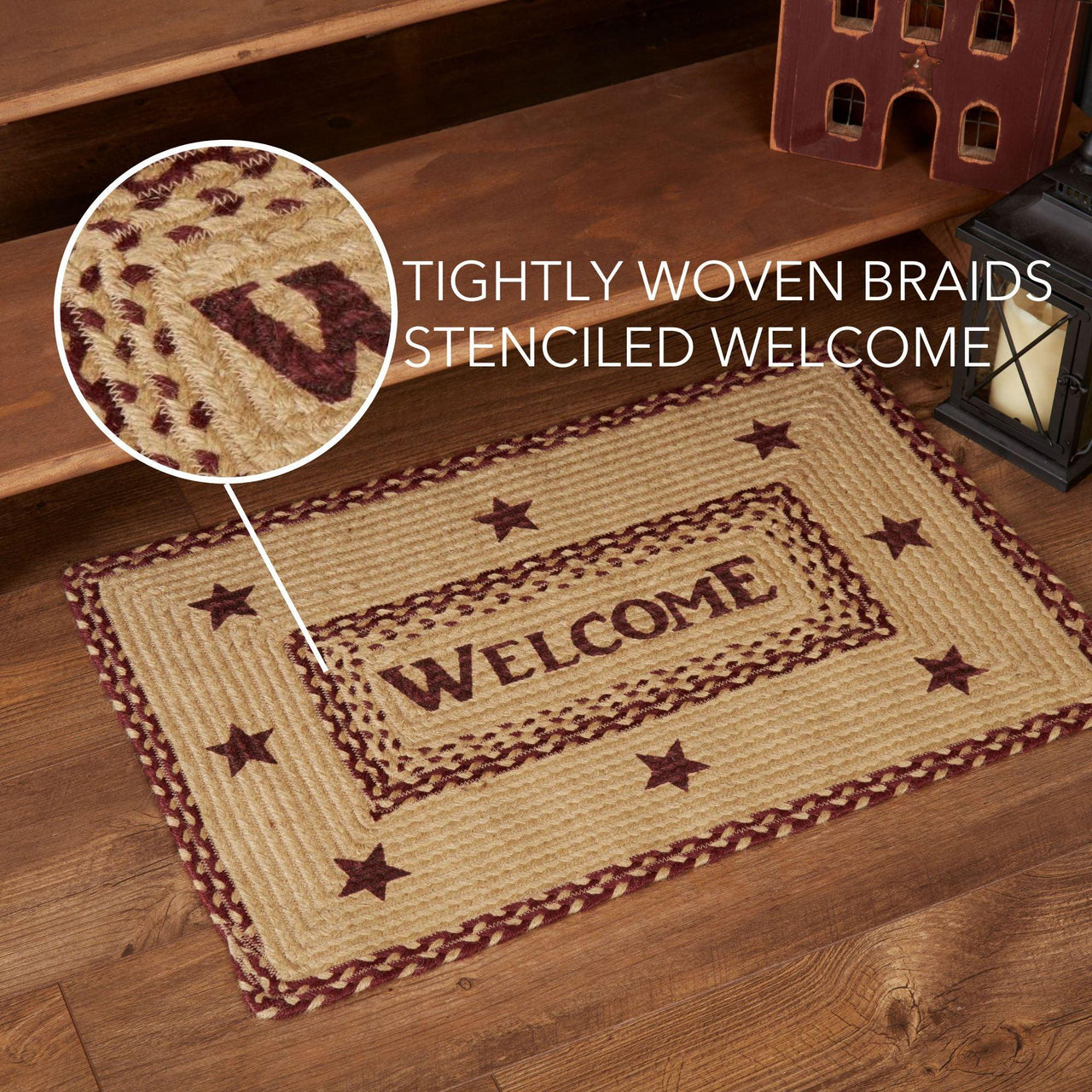 Burgundy Tan Jute Rug Rect Welcome 20x30 - The Fox Decor