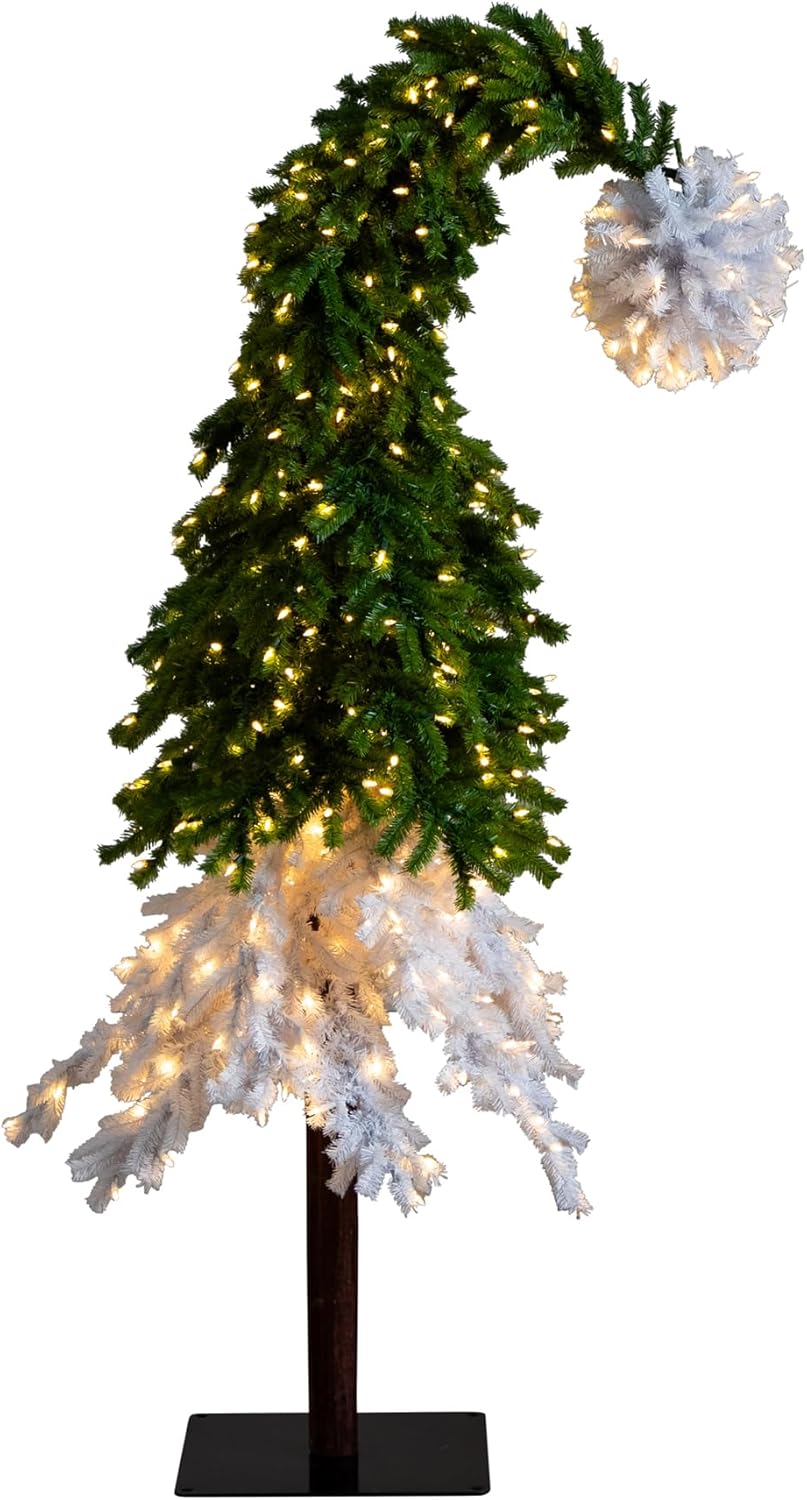 Prelit Bendable Tree 7ft. Holiday Green & White Santa’s Hat Christmas Tree with 500 LED lights and 1275 Bendable Branches Whoville