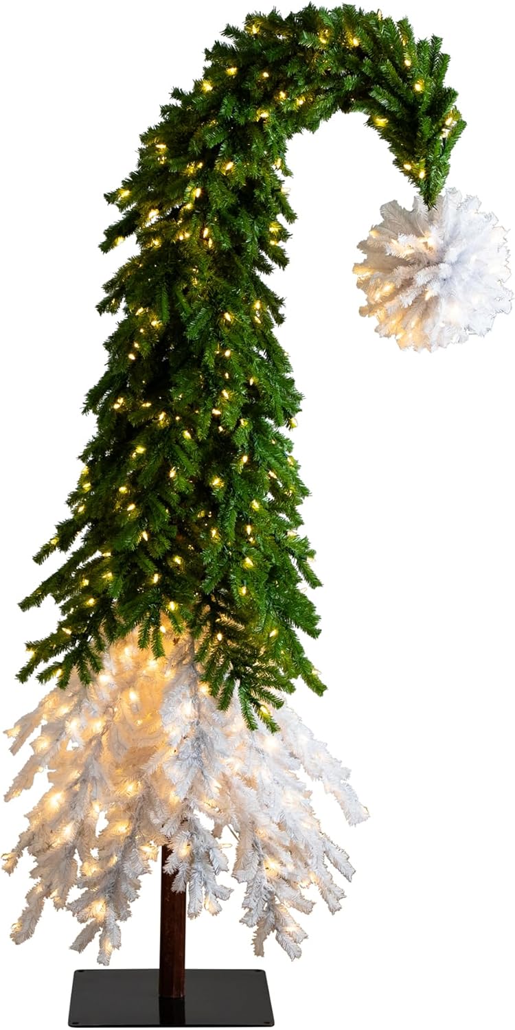 Prelit Bendable Tree 9’ Holiday Green Santa’s Hat Christmas Tree with 600 LED lights and 1992 Bendable Branches Whoville