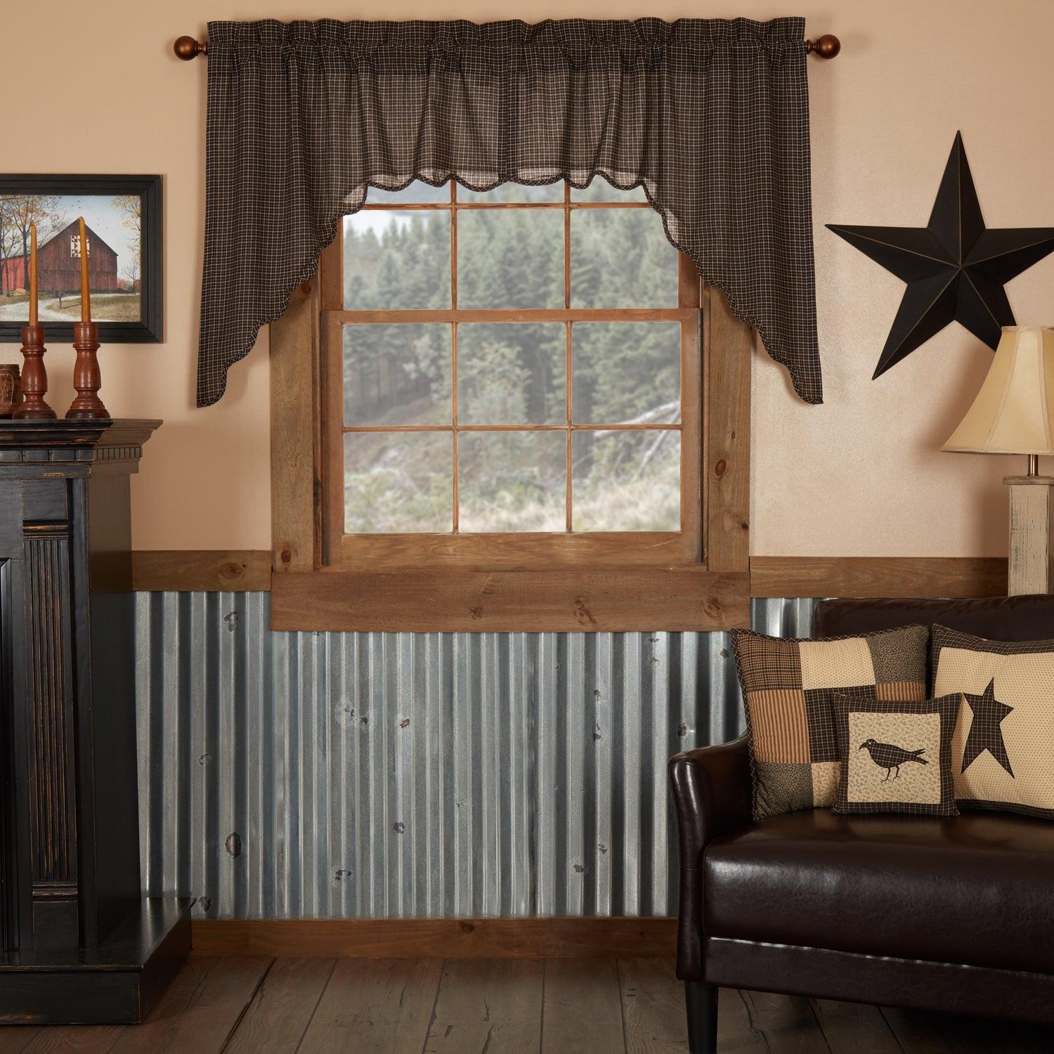 Kettle Grove Plaid Swag Scalloped Set of 2 36x36x16 VHC Brands - The Fox Decor