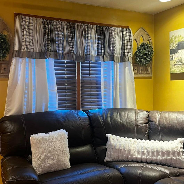 Sawyer Mill Black Patchwork Valance Curtain 19x60 VHC Brands - The Fox Decor