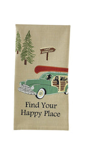 Happy Place Embroidered Dishtowel - Set of 2 Park Designs - The Fox Decor