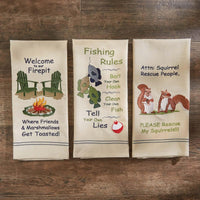 Fishing Rules Embroidered Dishtowel - Set of 2 Park Designs - The Fox Decor
