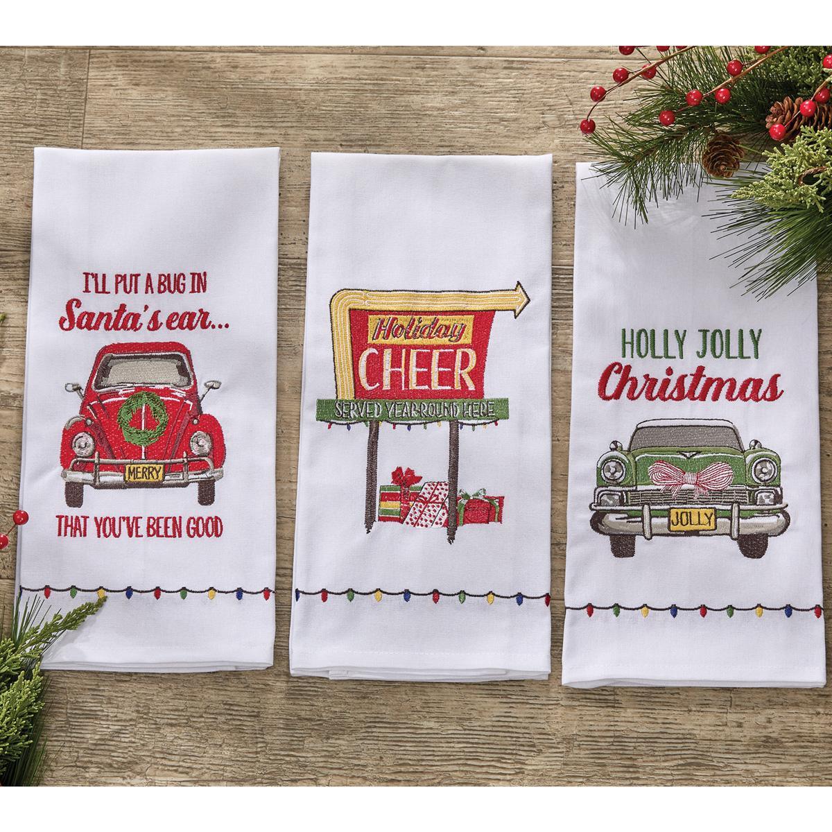 I'll Put A Bug In Santa's Ear Embroidered Dishtowel - Set of 6 Park Designs - The Fox Decor