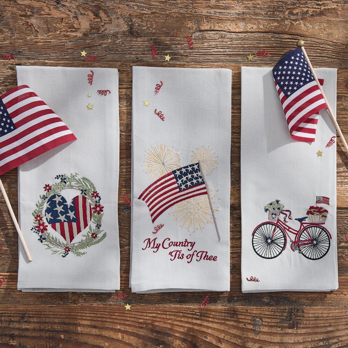 Bicycle With Flag Dishtowels - Set of 6 Park Designs - The Fox Decor