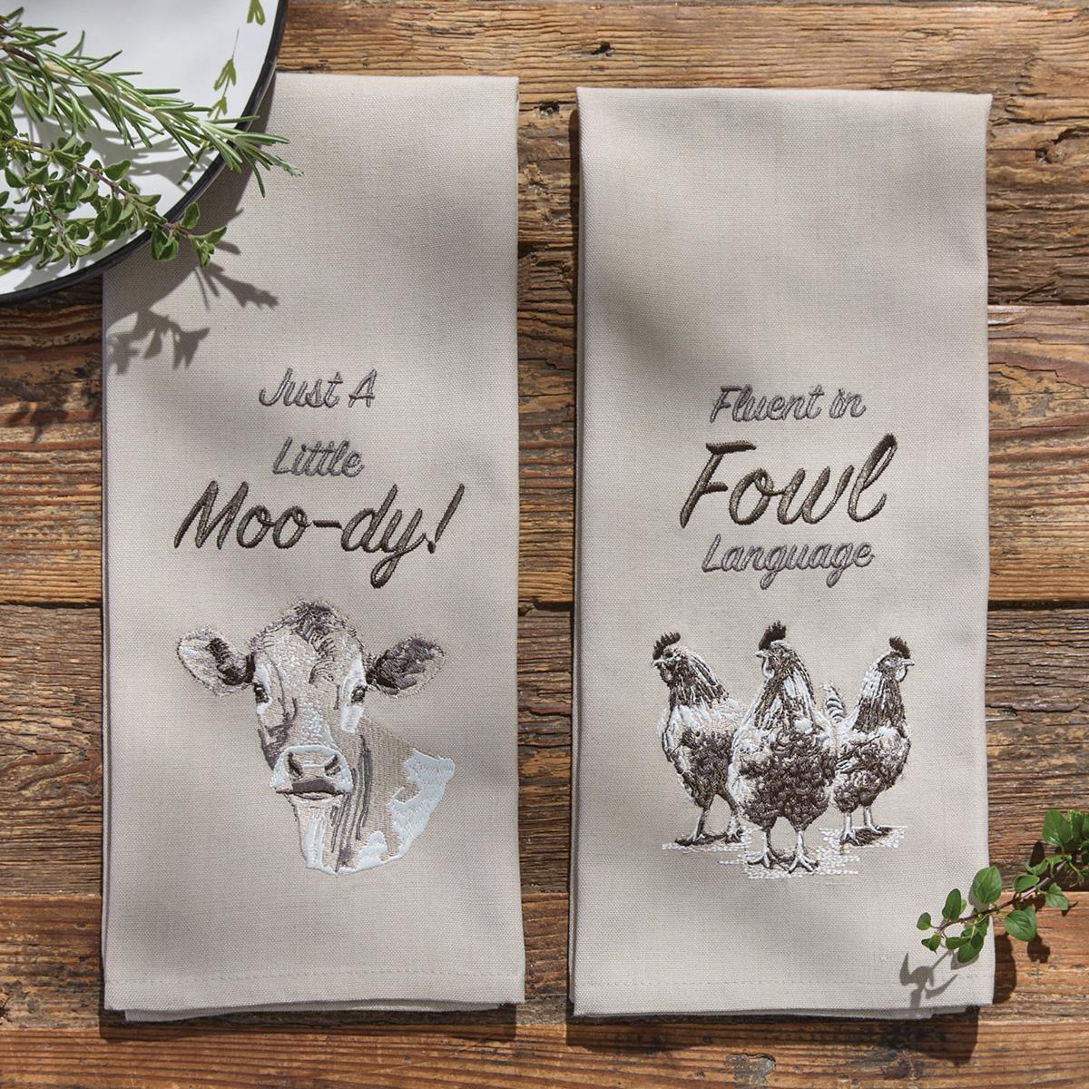 Just A Little Moo-Dy Embroidered Dishtowel - Set of 6 Park Designs - The Fox Decor