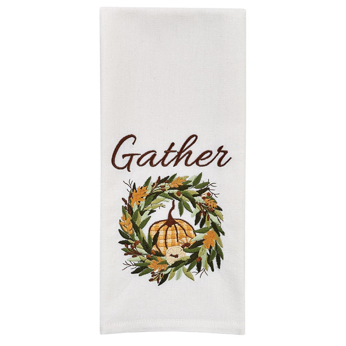 Wreath With Pumpkin Printed Dishtowel - Park Designs - The Fox Decor