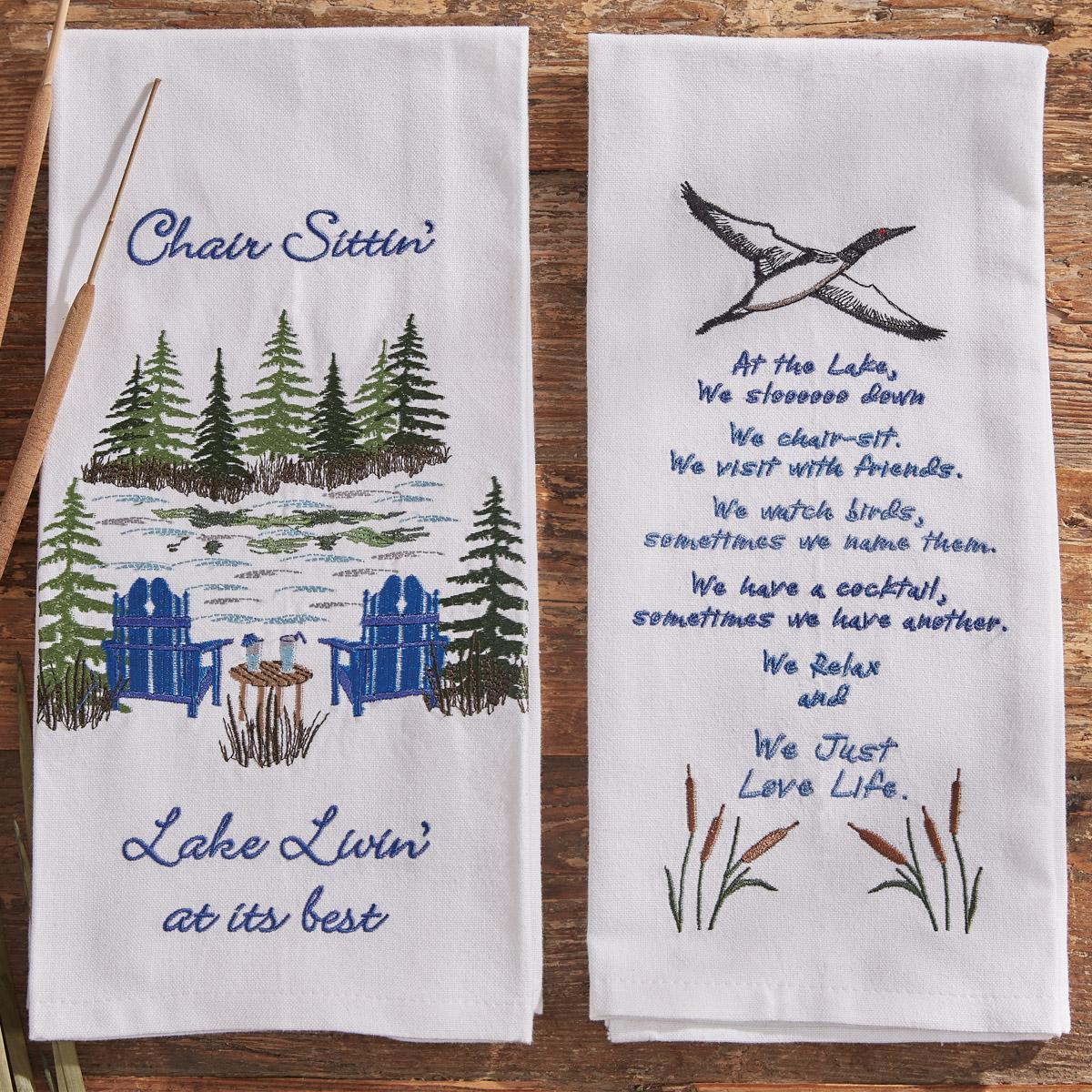 Chair Sittin' Embroideredroidered Dishtowels - Set of 2 Park Designs - The Fox Decor
