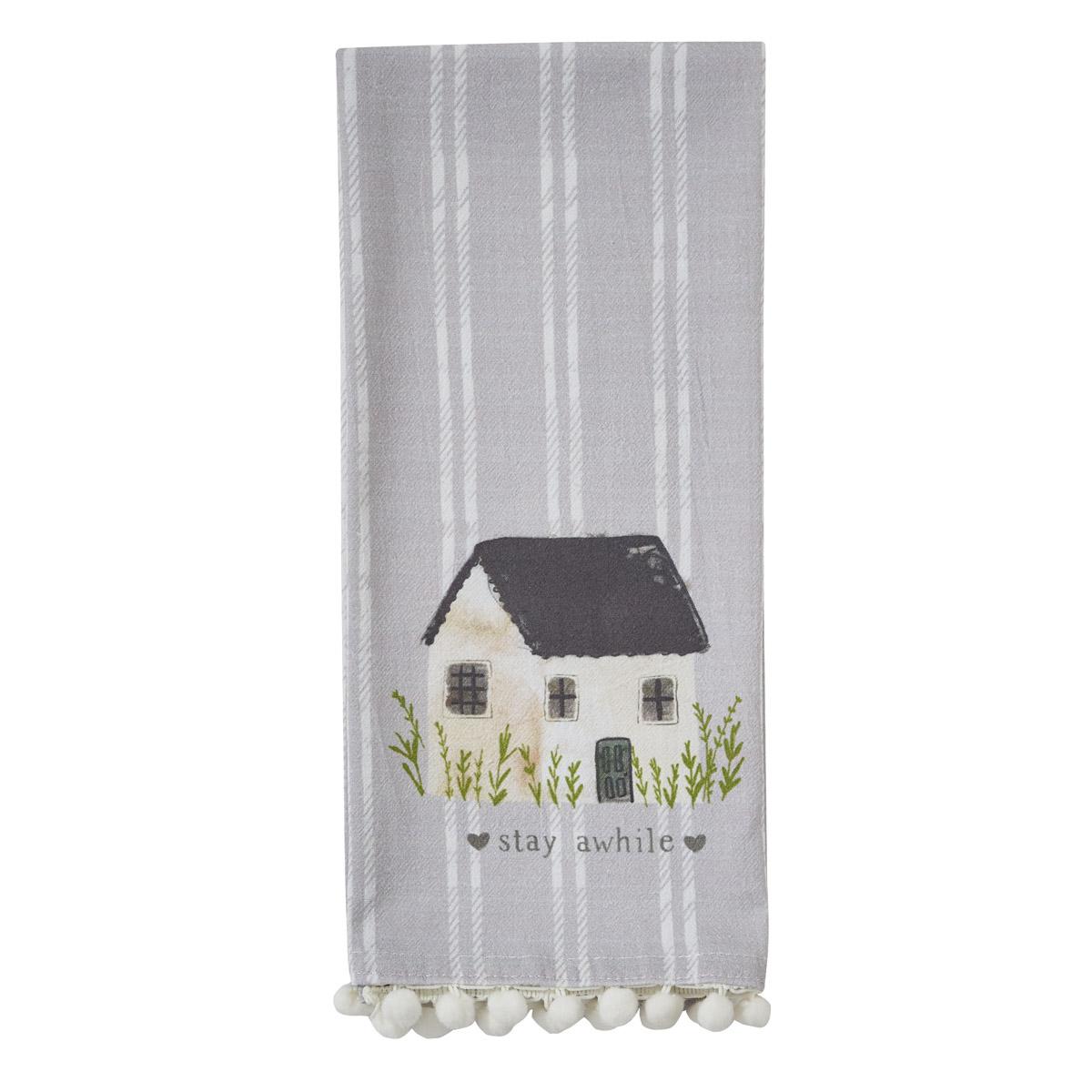 Stay Awhile Flour Sack Printed Dishtowel - The Fox Decor