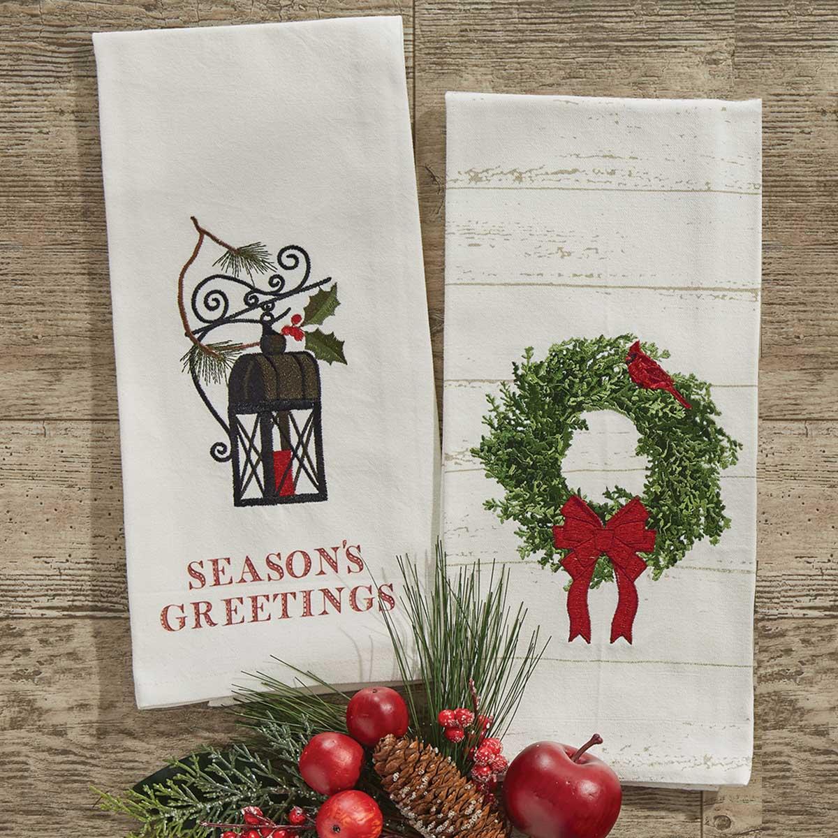 Williamsburg Cardinal Wreath Print Embroidered Dishtowel - The Fox Decor