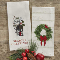 Williamsburg Cardinal Wreath Print Embroidered Dishtowel - The Fox Decor